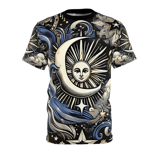 Celestial Unisex Cut & Sew Tee - Moon, Stars & Waves Design