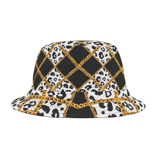 Leopard and Chain Bucket Hat - Bold Animal Print Meets Luxe