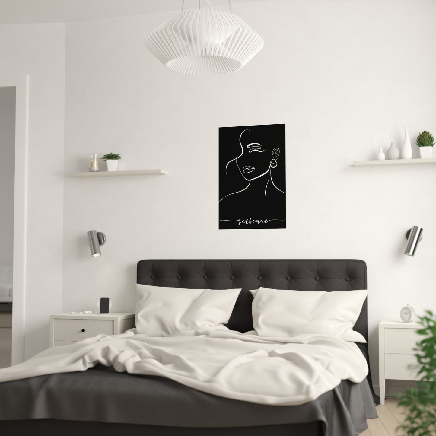 Wall Art Feminine Face Line Art "Self-Care" Satin Posters (210gsm)