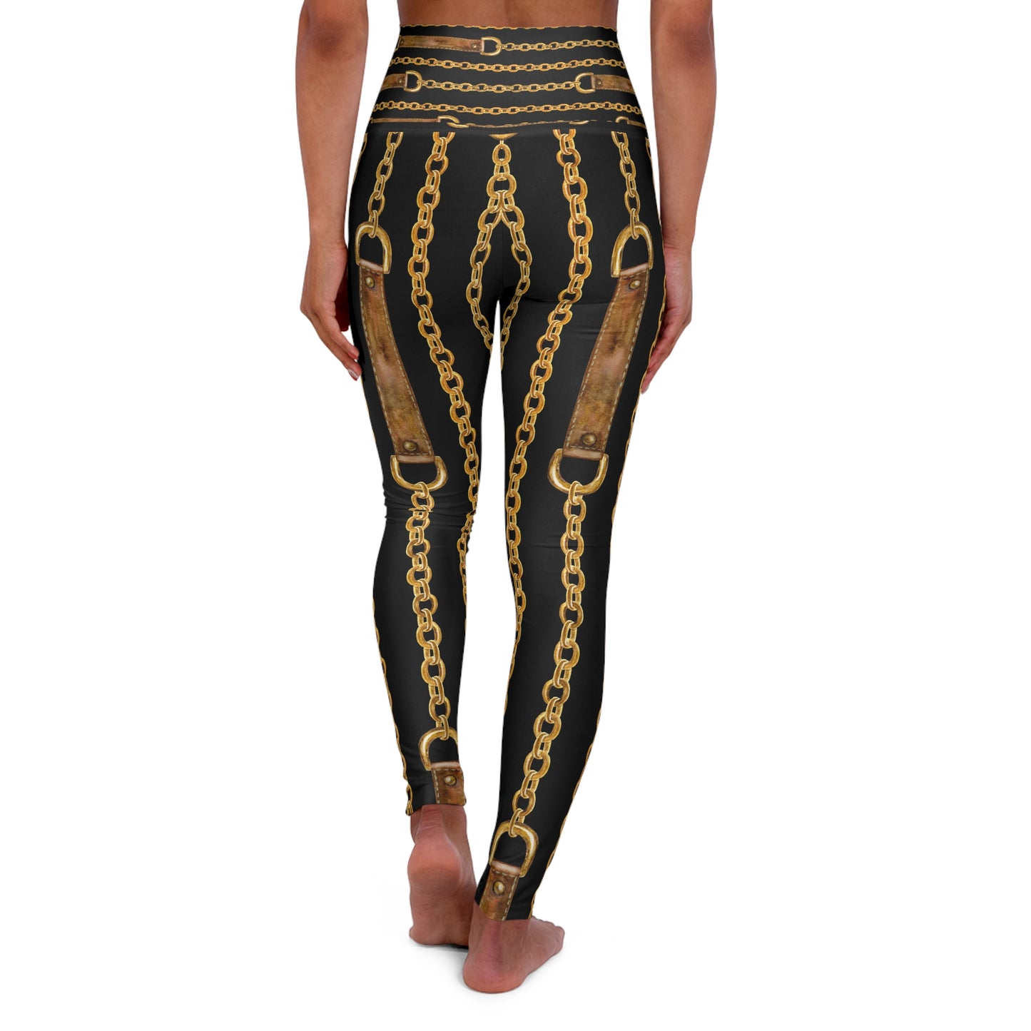 Chic Chain Print High Waisted Yoga Leggings for Trendy Fitness Enthusiasts