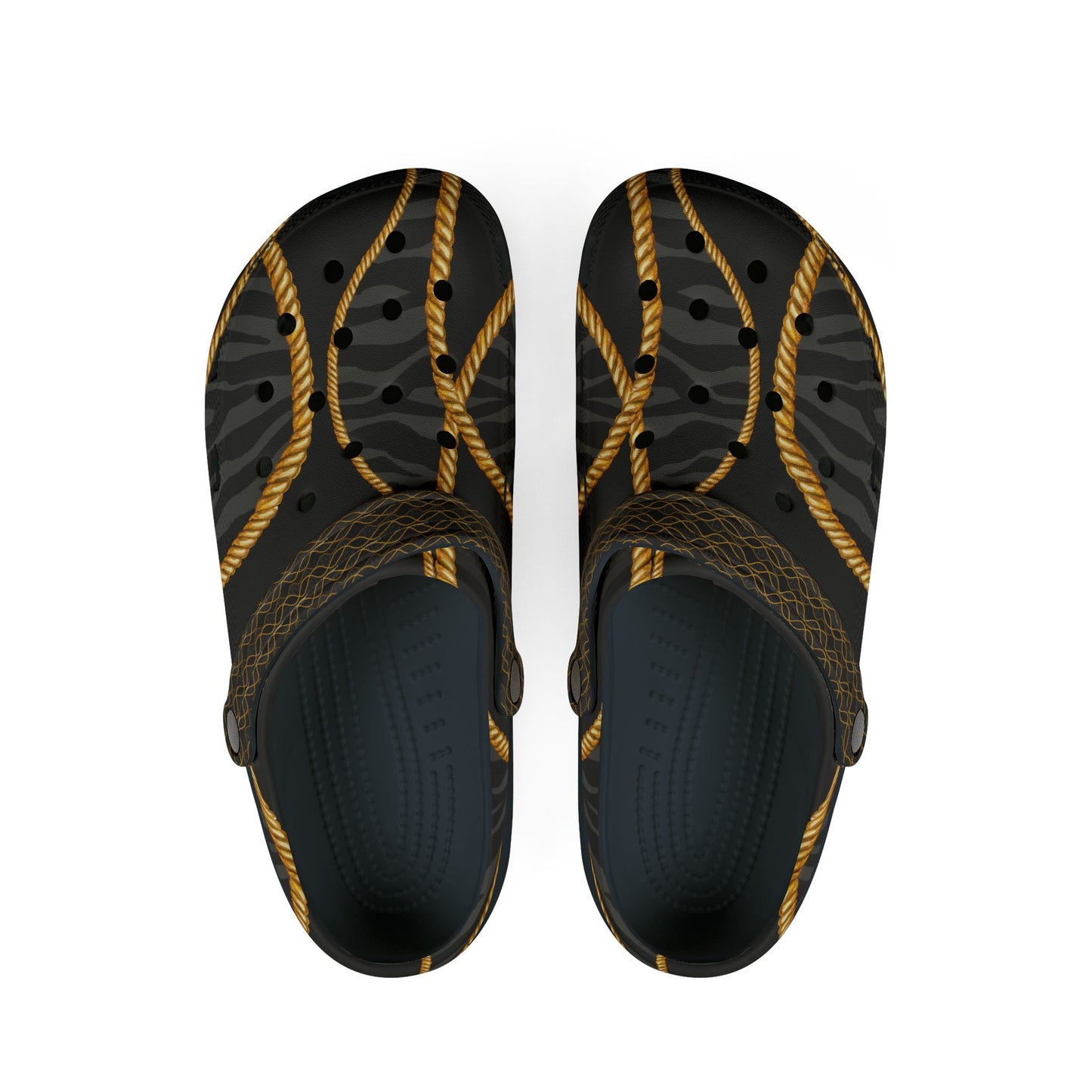 "Leopard Print EVA Foam Rubber Shoes with Gold Chain Accents | Stylish & Comfortable Footwear"