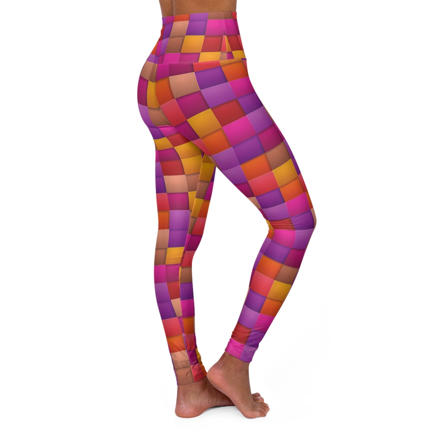 High Waisted Colorful Yoga Leggings - Vibrant Checkered Activewear for Fitness & Leisure