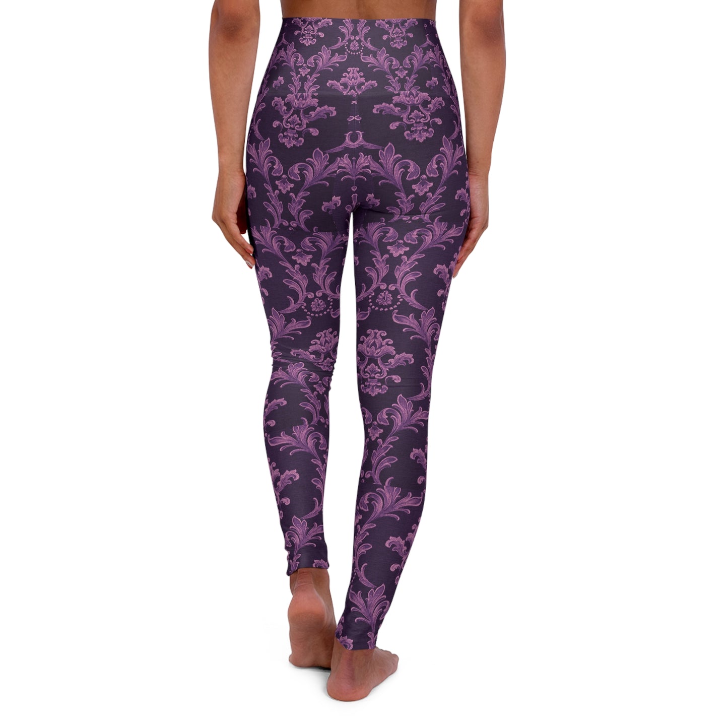 Elegant High Waisted Yoga Leggings - Floral Pattern in Purple