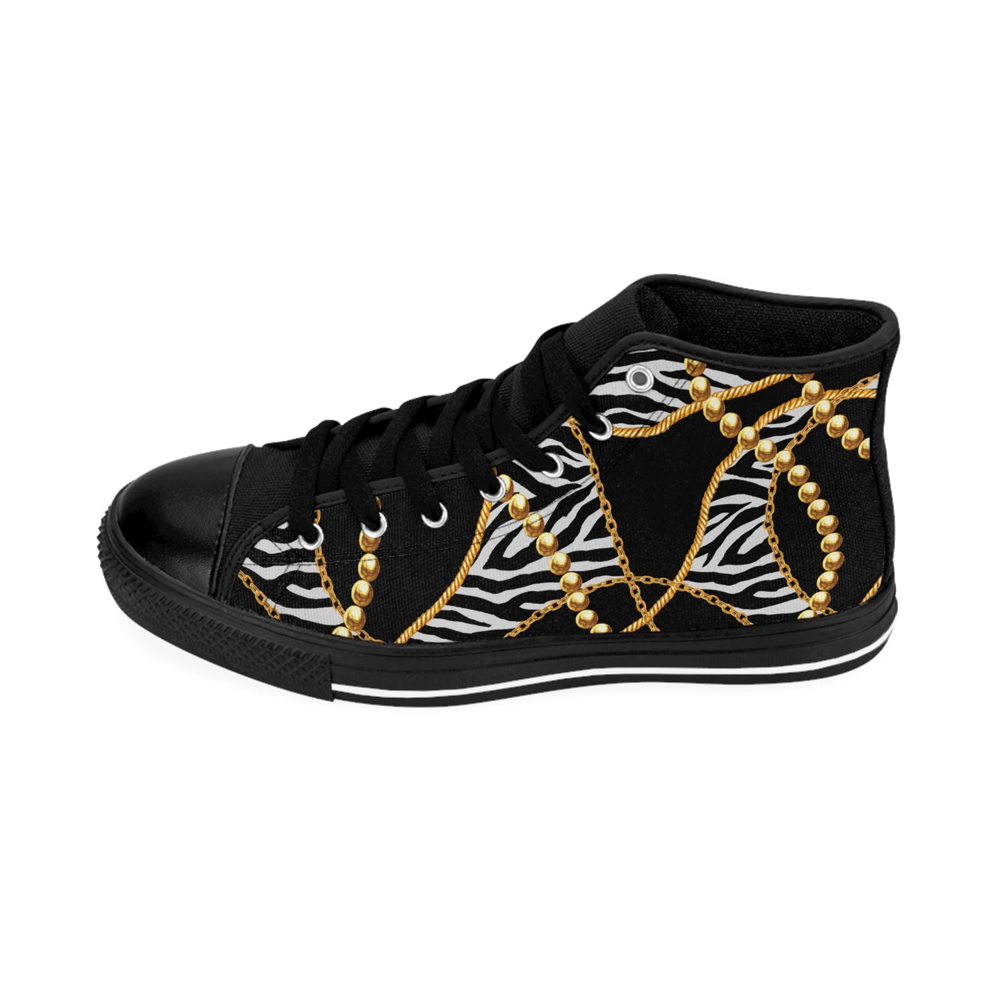 Chic Women's High Classic Sneakers – Zebra & Gold Chain Design