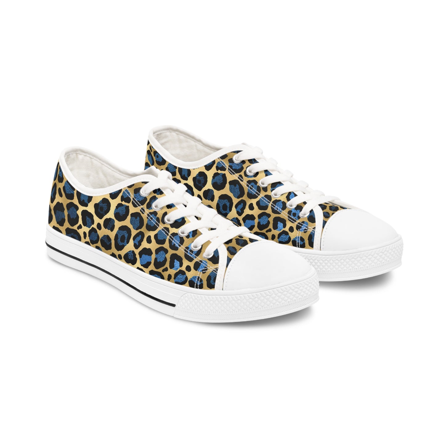 Wildly Stylish Women's Low Top Sneakers - Leopard Print with Blue Accents