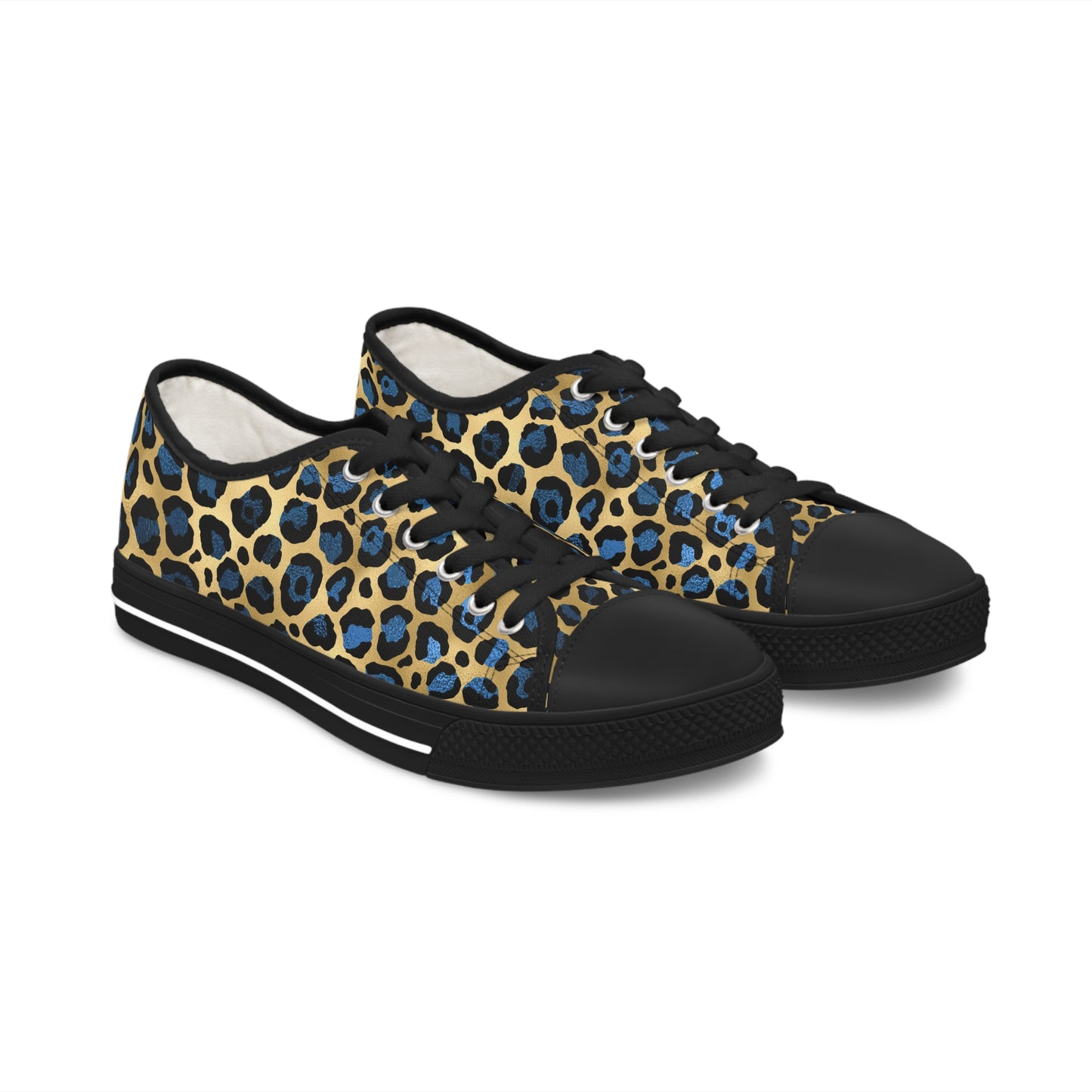 Wildly Stylish Women's Low Top Sneakers - Leopard Print with Blue Accents