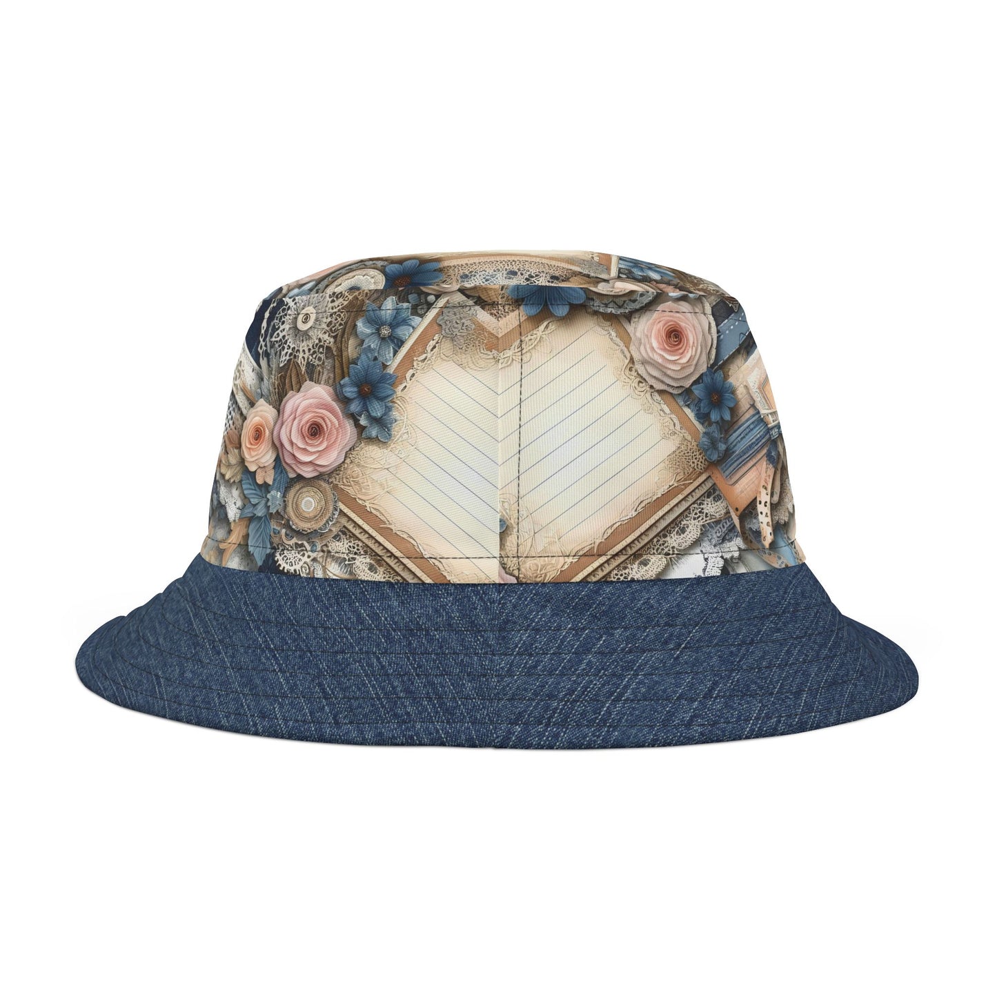 Vintage-Inspired Bucket Hat with Floral and Lace Design