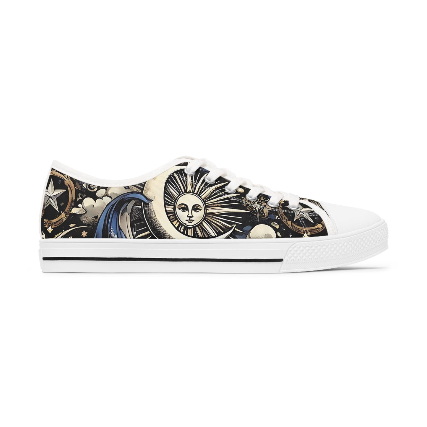 Cosmic Sun Graphic Low Top Sneakers for Women - Unique Style for Everyday Adventures