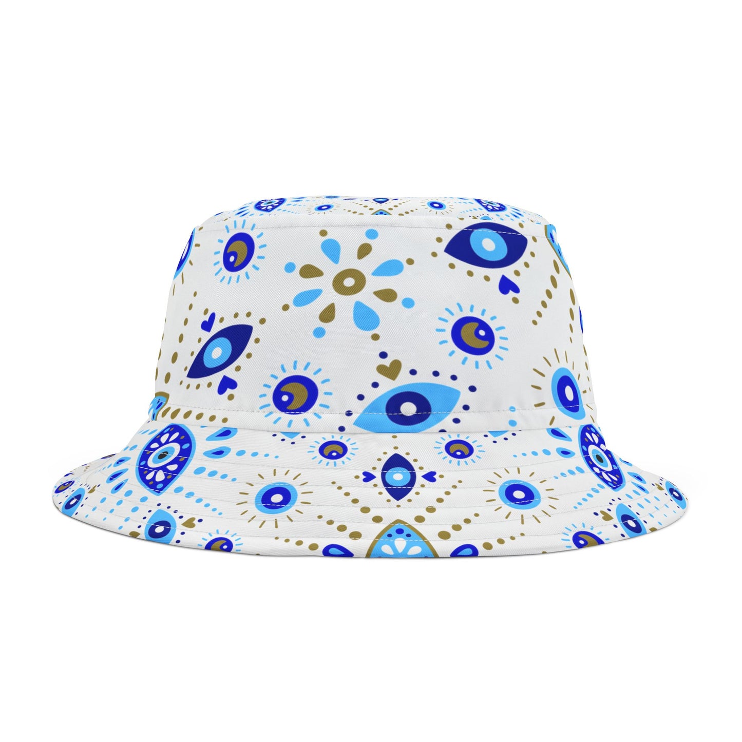 A stylish bucket hat featuring the Evil Eye symbol for spiritual protection and fashion statement.