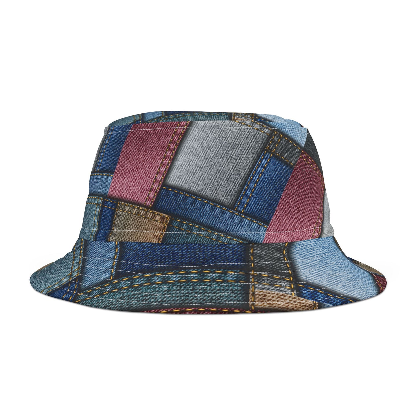 Retro Patchwork Denim Bucket Hat - Stylish & Fun Accessory