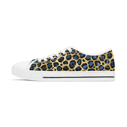 Wildly Stylish Women's Low Top Sneakers - Leopard Print with Blue Accents