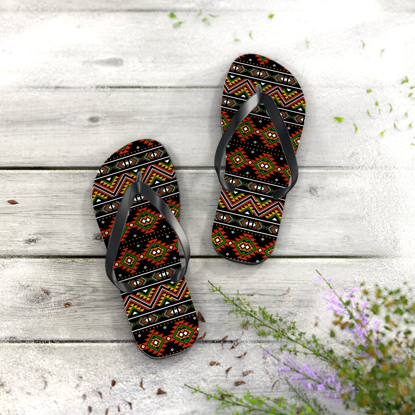 Vibrant Tribal Pattern Flip Flops - Stylish Summer Sandals for Beach Days