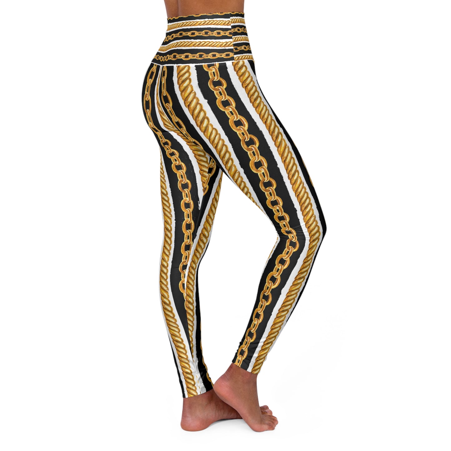 Stylish High Waisted Yoga Leggings with Chain Design