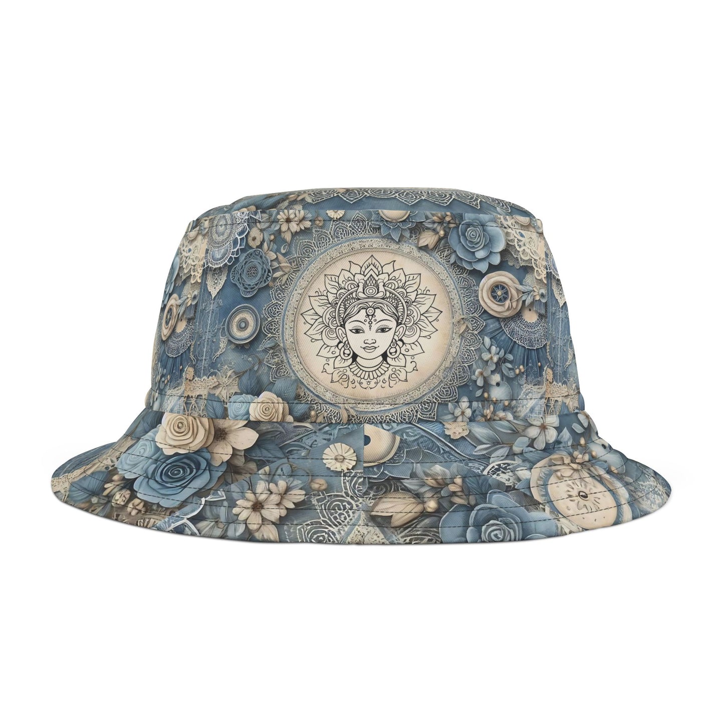 Boho Floral Bucket Hat with Mandala Design – Trendy & Artistic Accessory