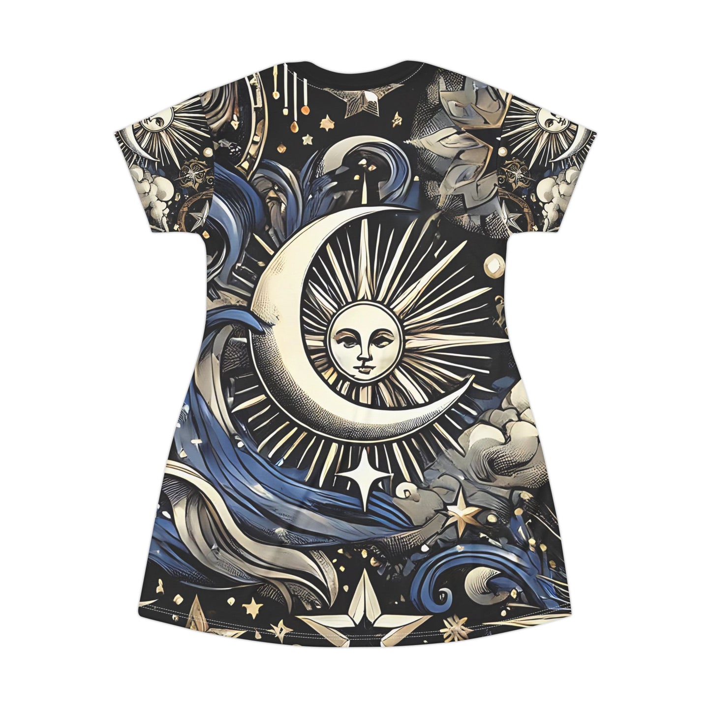 Celestial Sun and Moon T-Shirt Dress - Boho Style for Cosmic Lovers