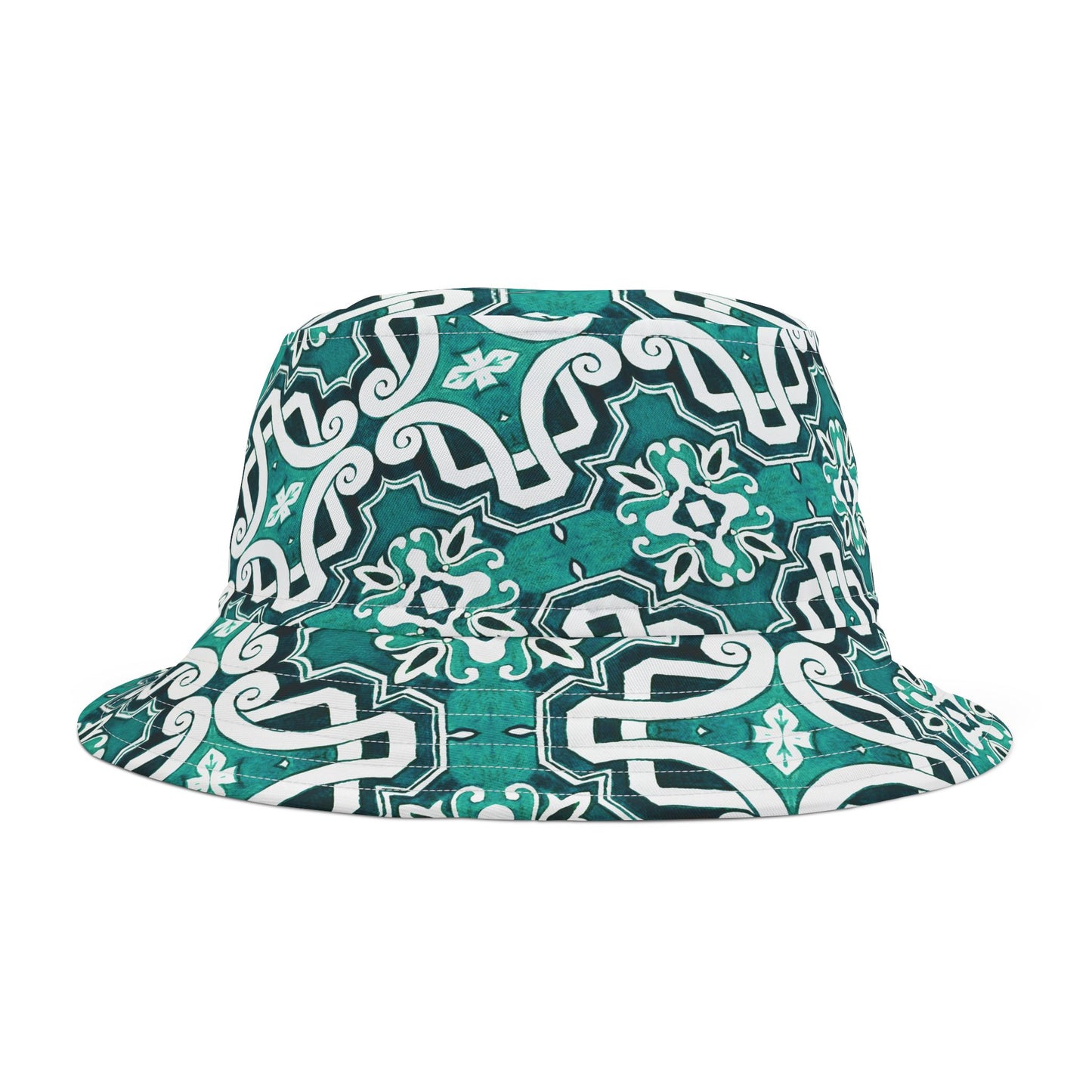 Large Print Green and Navy Blue Mandala Bucket Hat