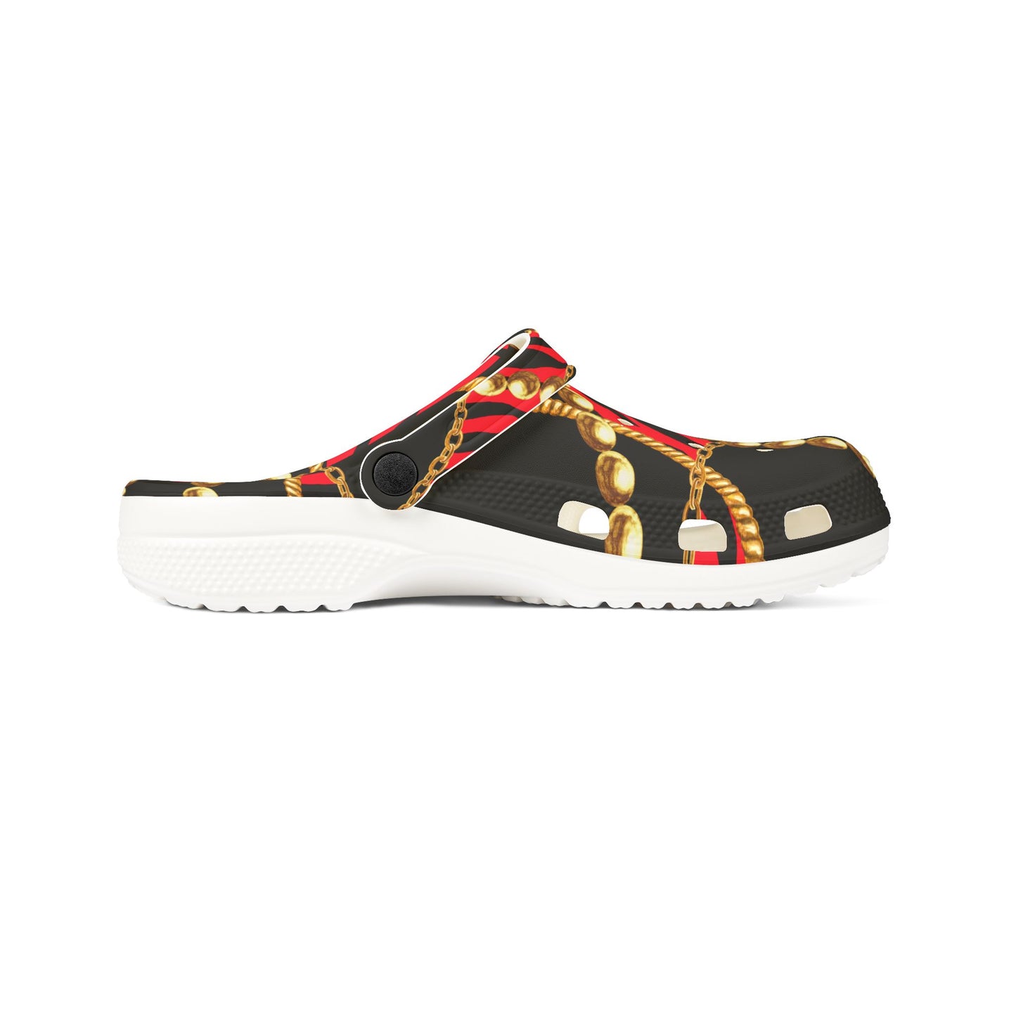 "Leopard Print EVA Foam Rubber Shoes with Gold Chain Accents | Stylish & Comfortable Footwear"