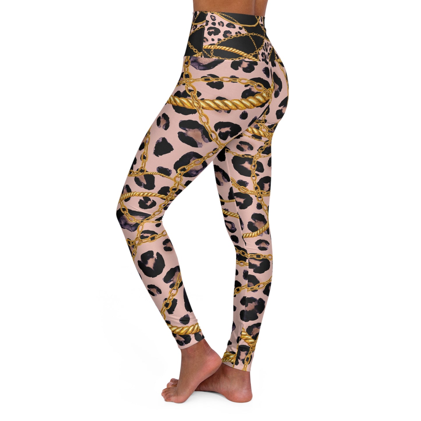 Stylish High-Waisted Yoga Leggings with Leopard Chain Print