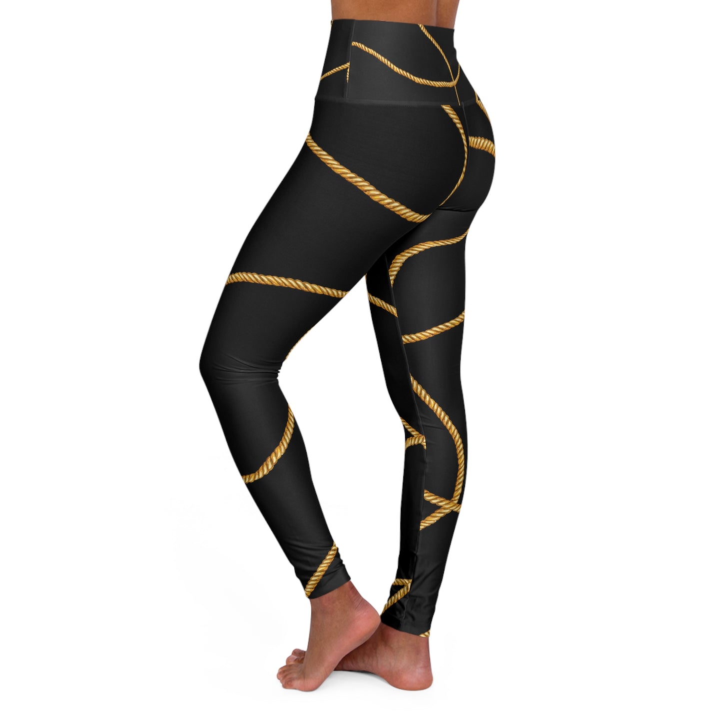 Stylish High Waisted Yoga Leggings with Gold Rope Design - Perfect for Fitness & Everyday Wear