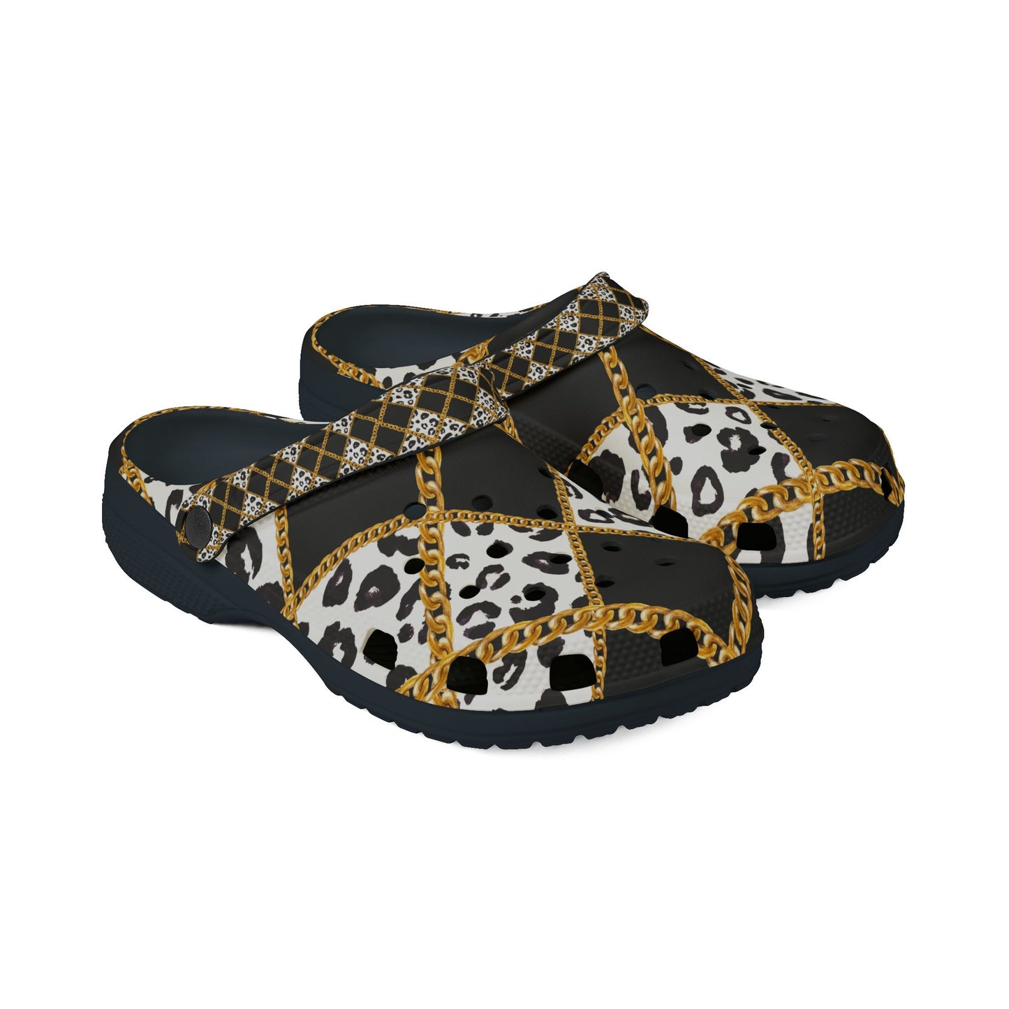 Stylish EVA Foam Leopard Print Clogs with Chain Design