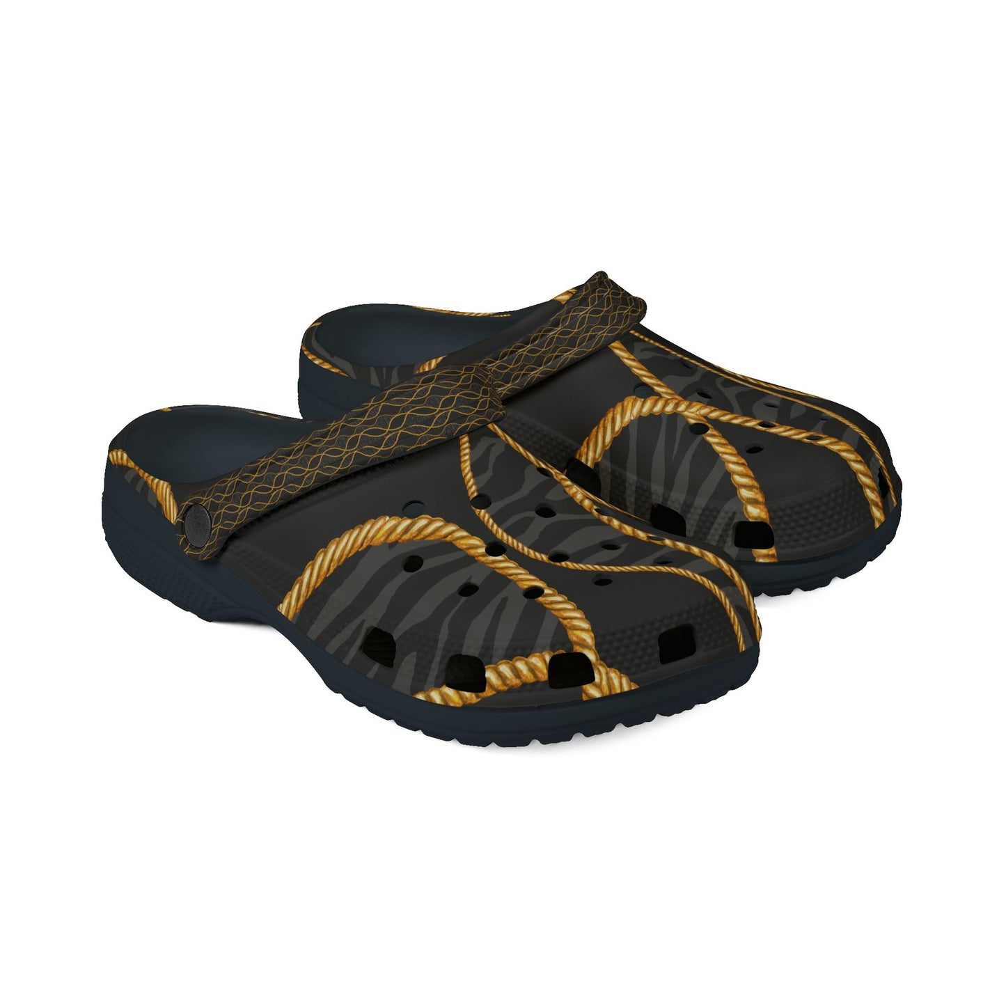 "Leopard Print EVA Foam Rubber Shoes with Gold Chain Accents | Stylish & Comfortable Footwear"