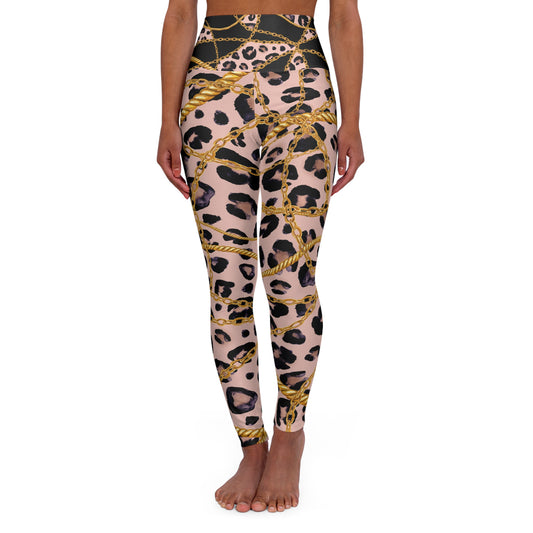 Stylish High-Waisted Yoga Leggings with Leopard Chain Print