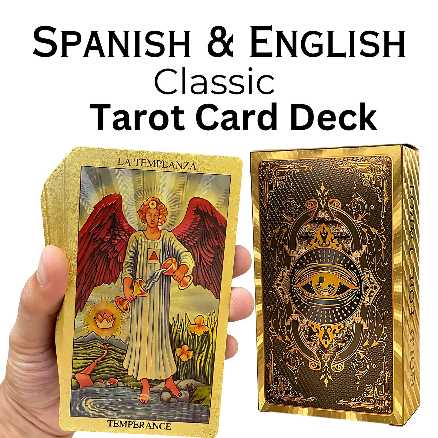 Spanish and English Golden Foil Tarot Deck Prophecy Cards for Beginners with 2-Languages Guidebook 12x7cm Toro Taro