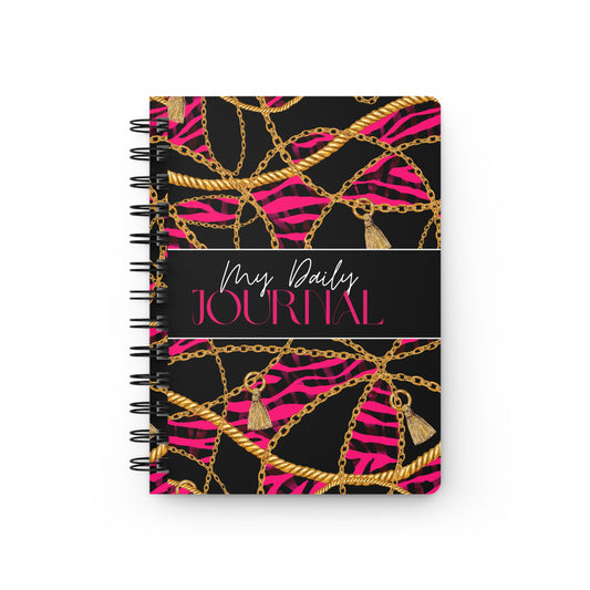 Chic Spiral Bound Journal - 'My Daily Journal' with Bold Gold & Pink Design