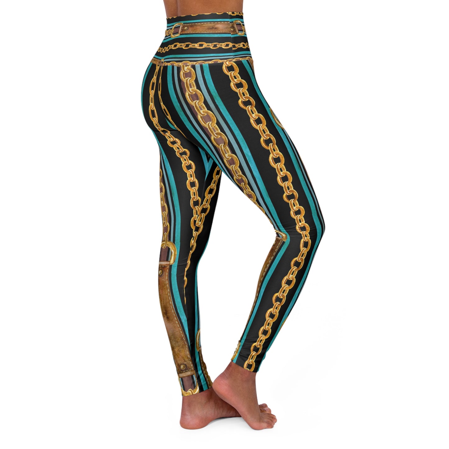 Stylish High Waisted Yoga Leggings with Chain Design - Perfect for Fitness and Fashion Enthusiasts