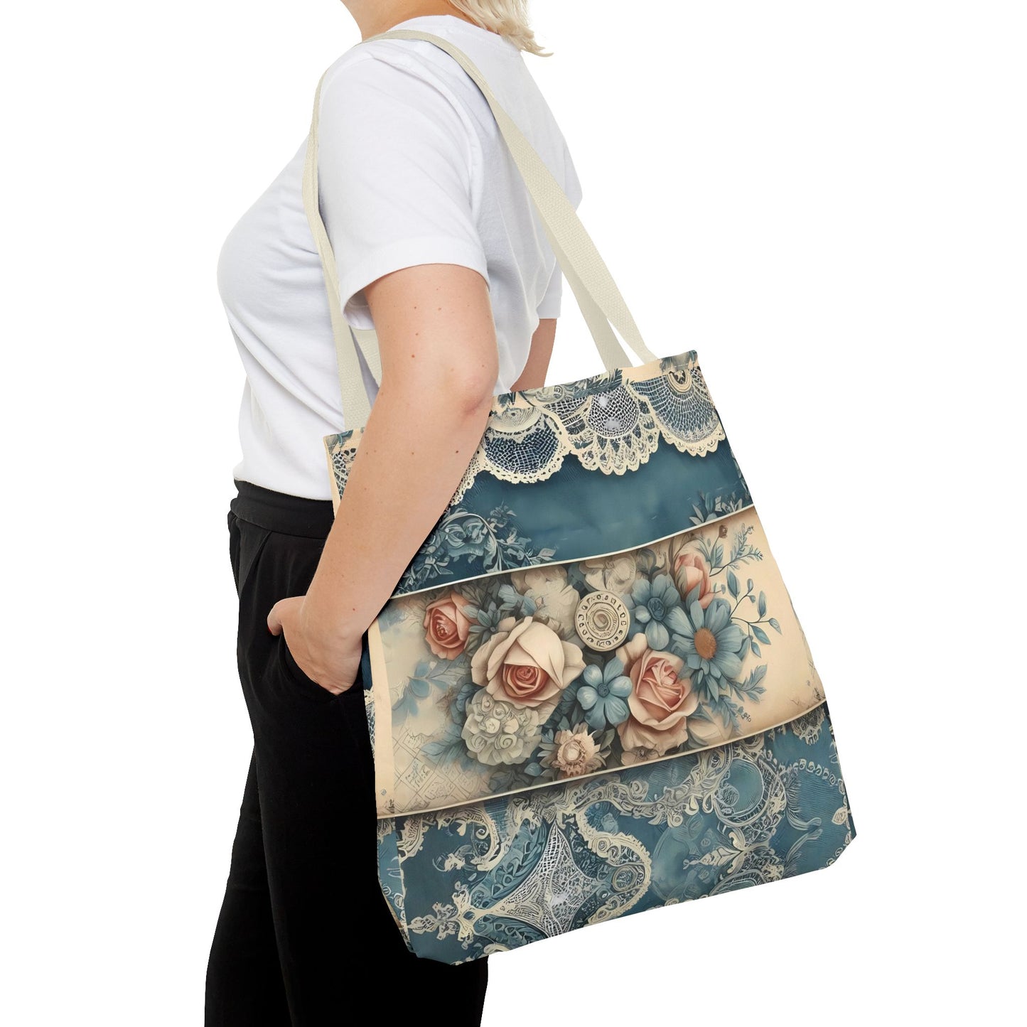 Elegant Floral Lace Tote Bag - Vintage Style for Everyday Use