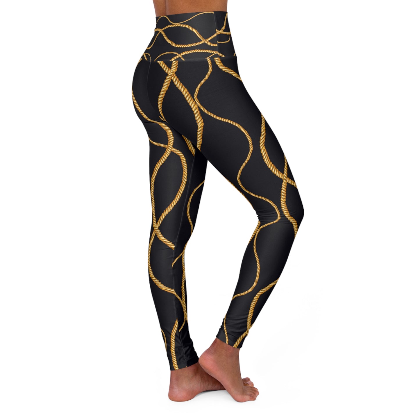 Luxury High Waisted Yoga Leggings with Metallic Rope Design