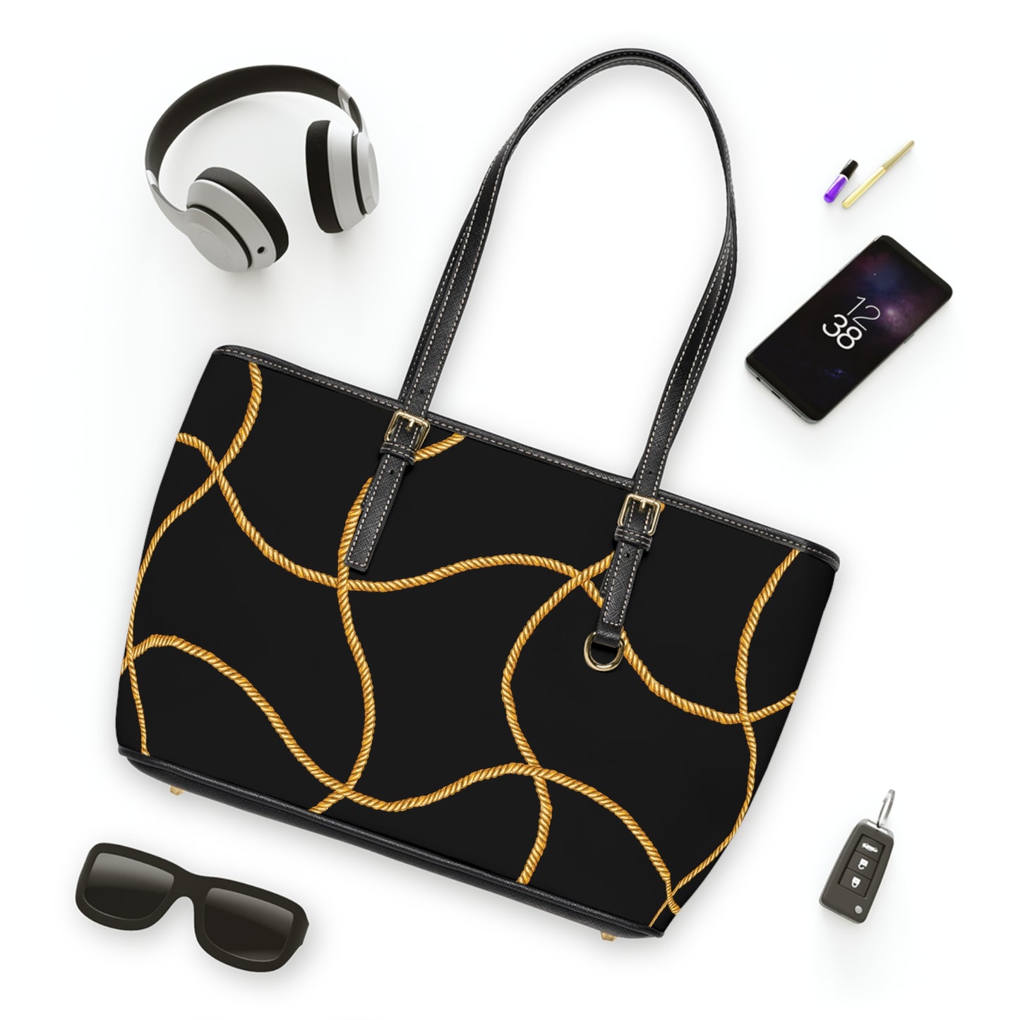 Chic PU Leather Shoulder Bag with Stylish Gold Rope Design