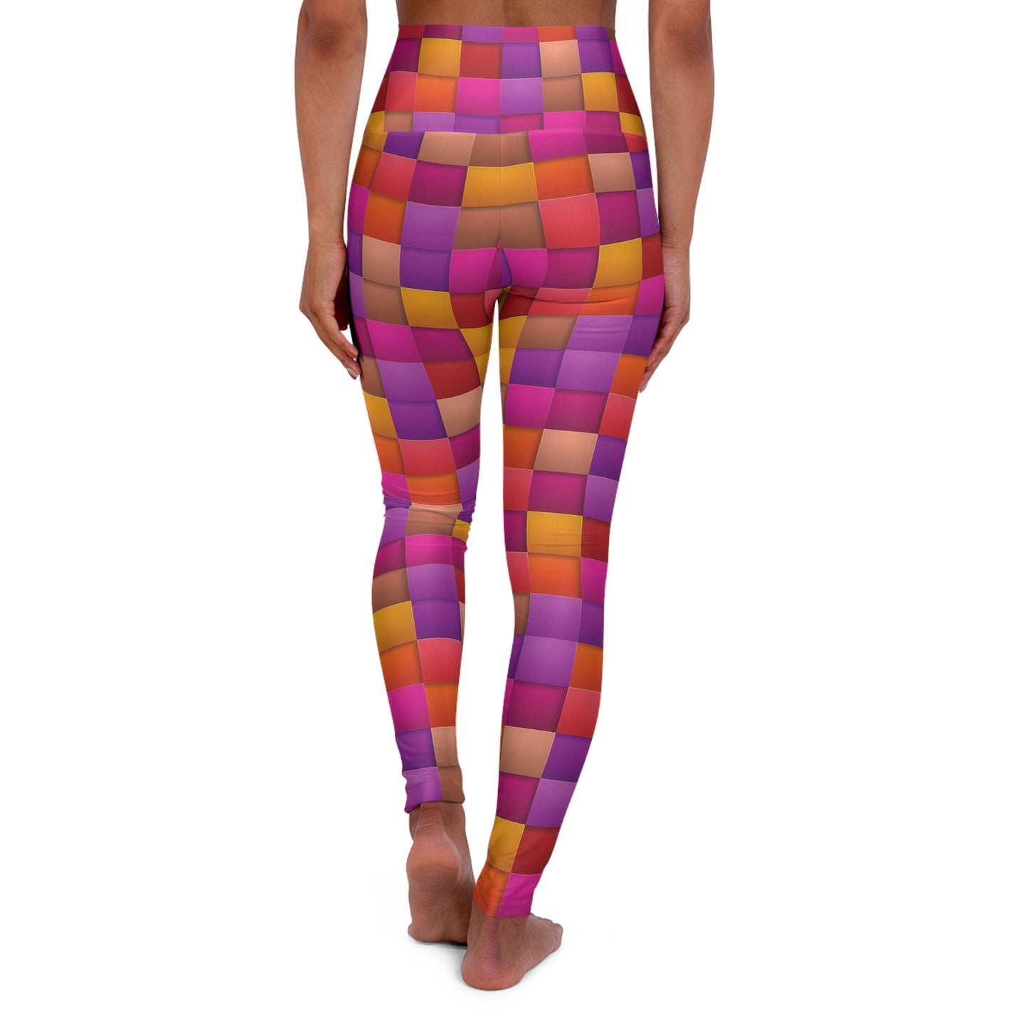 High Waisted Colorful Yoga Leggings - Vibrant Checkered Activewear for Fitness & Leisure