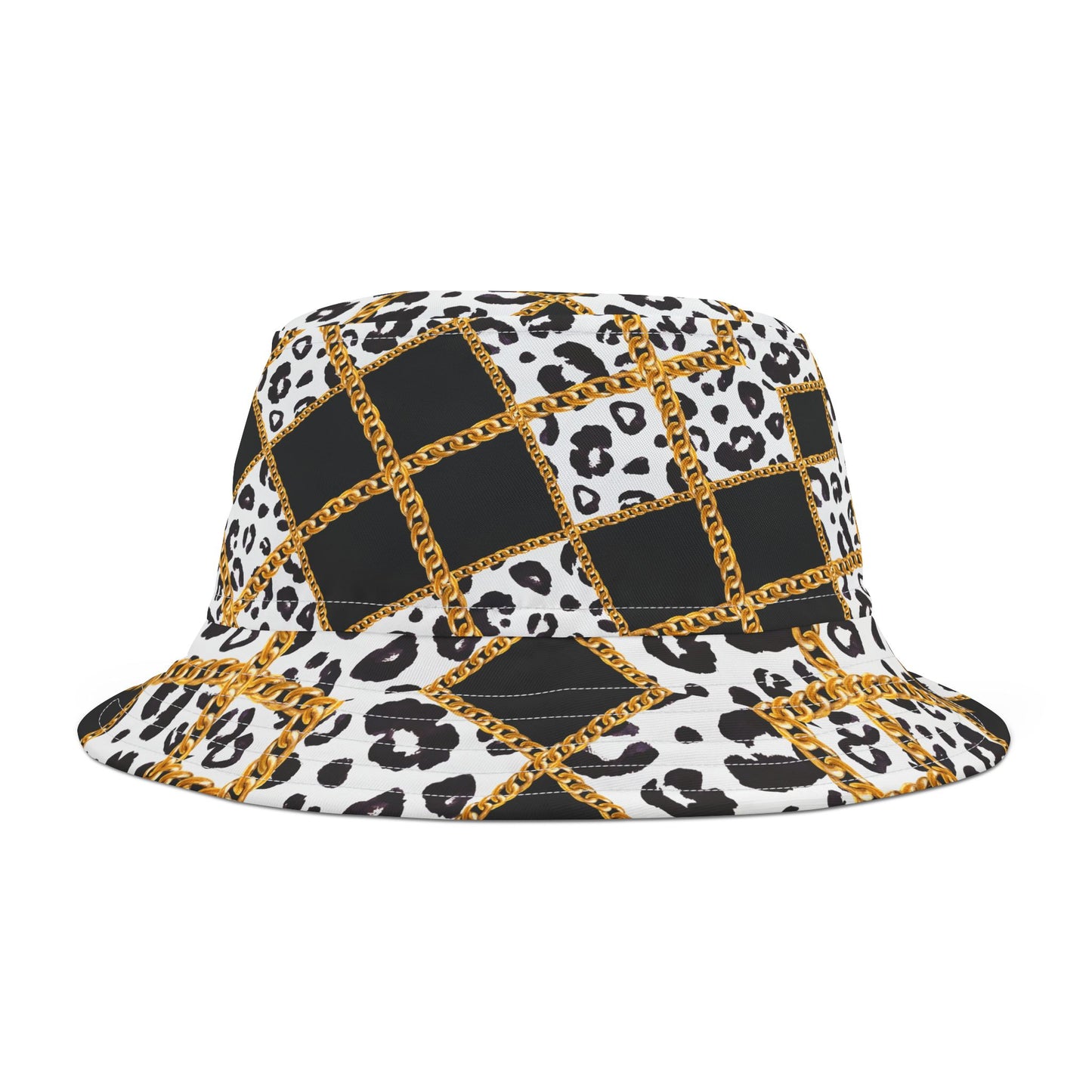 Leopard and Chain Bucket Hat - Bold Animal Print Meets Luxe