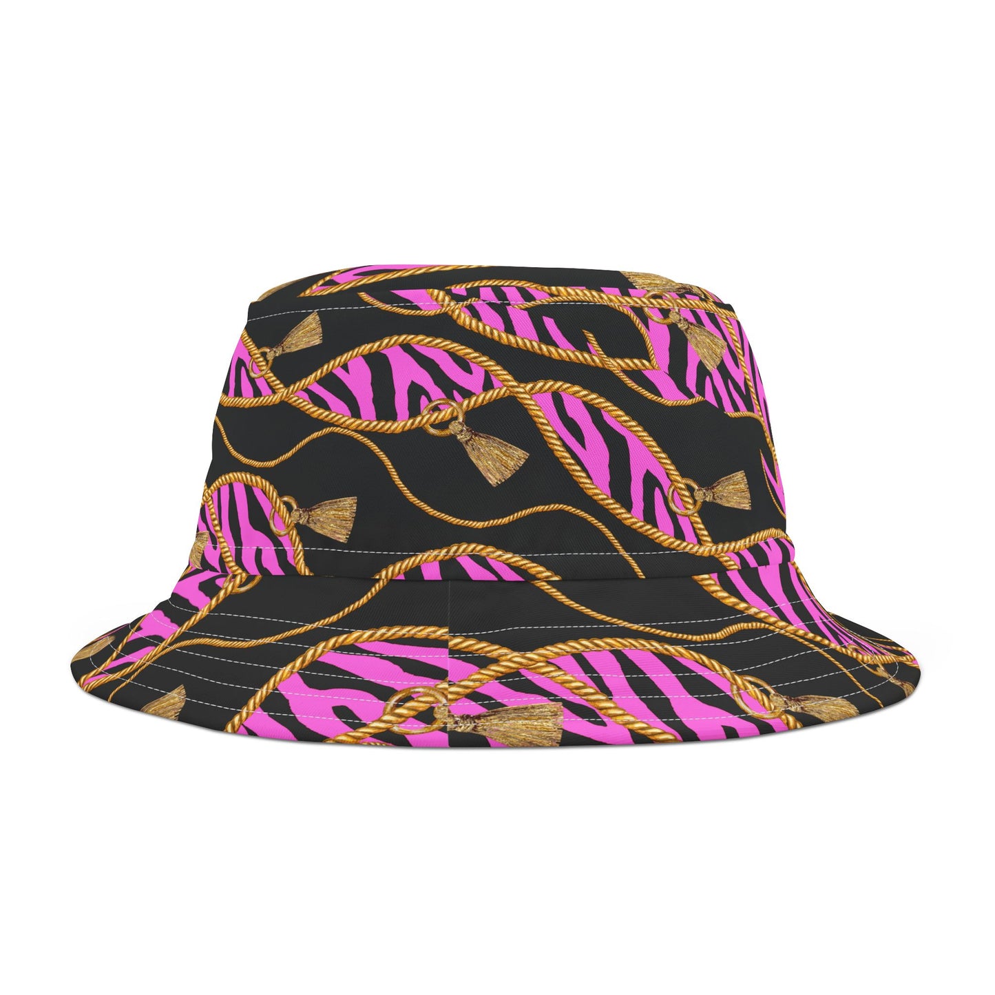 Zebra Stripe Bucket Hat with Rope Accents - Edgy and Modern