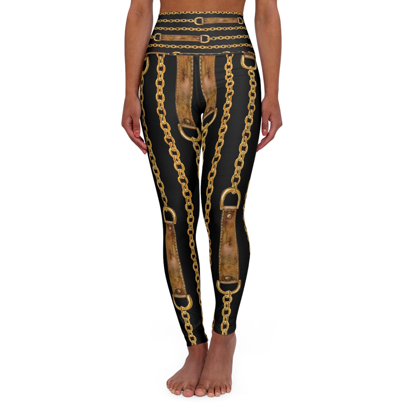 Chic Chain Print High Waisted Yoga Leggings for Trendy Fitness Enthusiasts