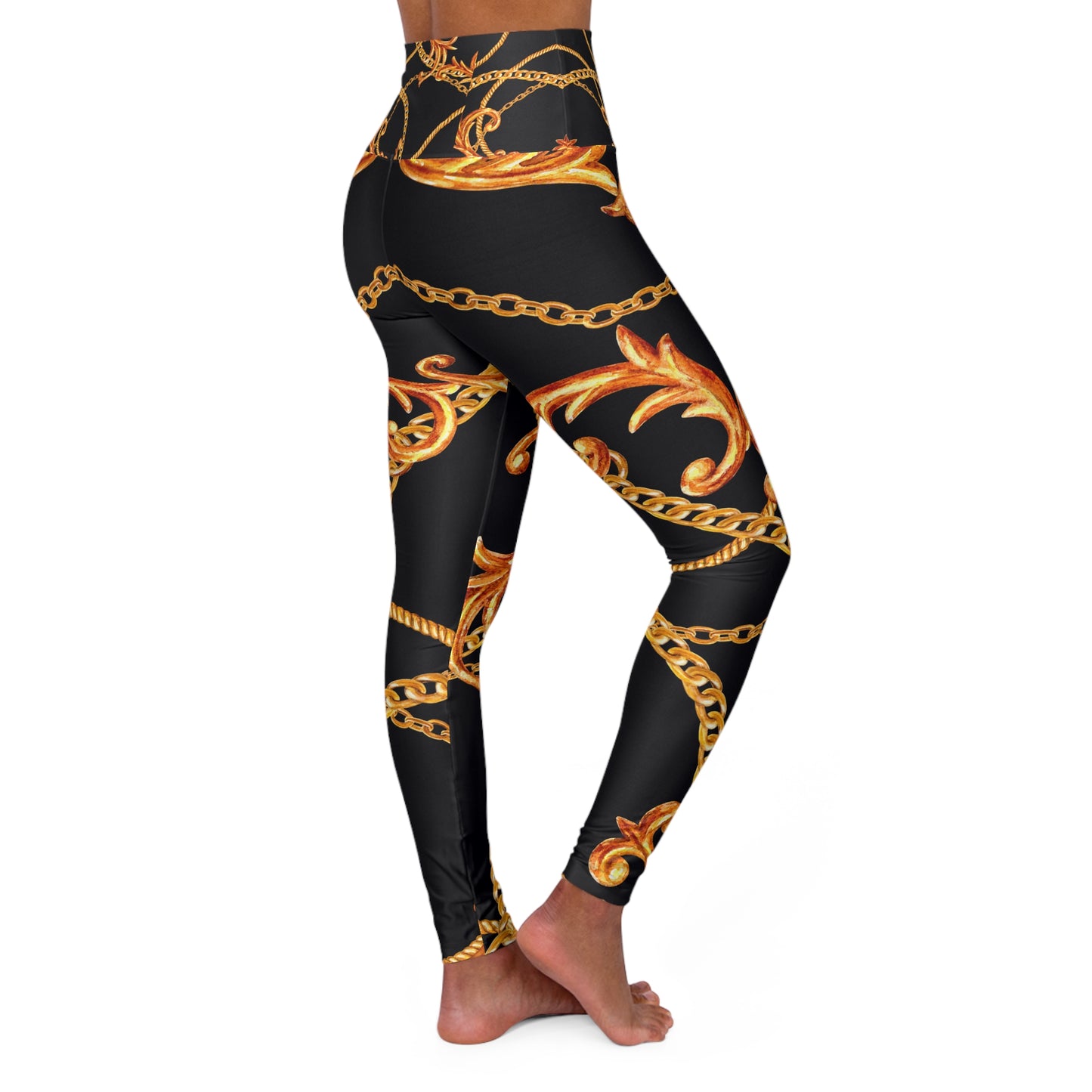 Stylish High Waisted Yoga Leggings with Gold Chain Design