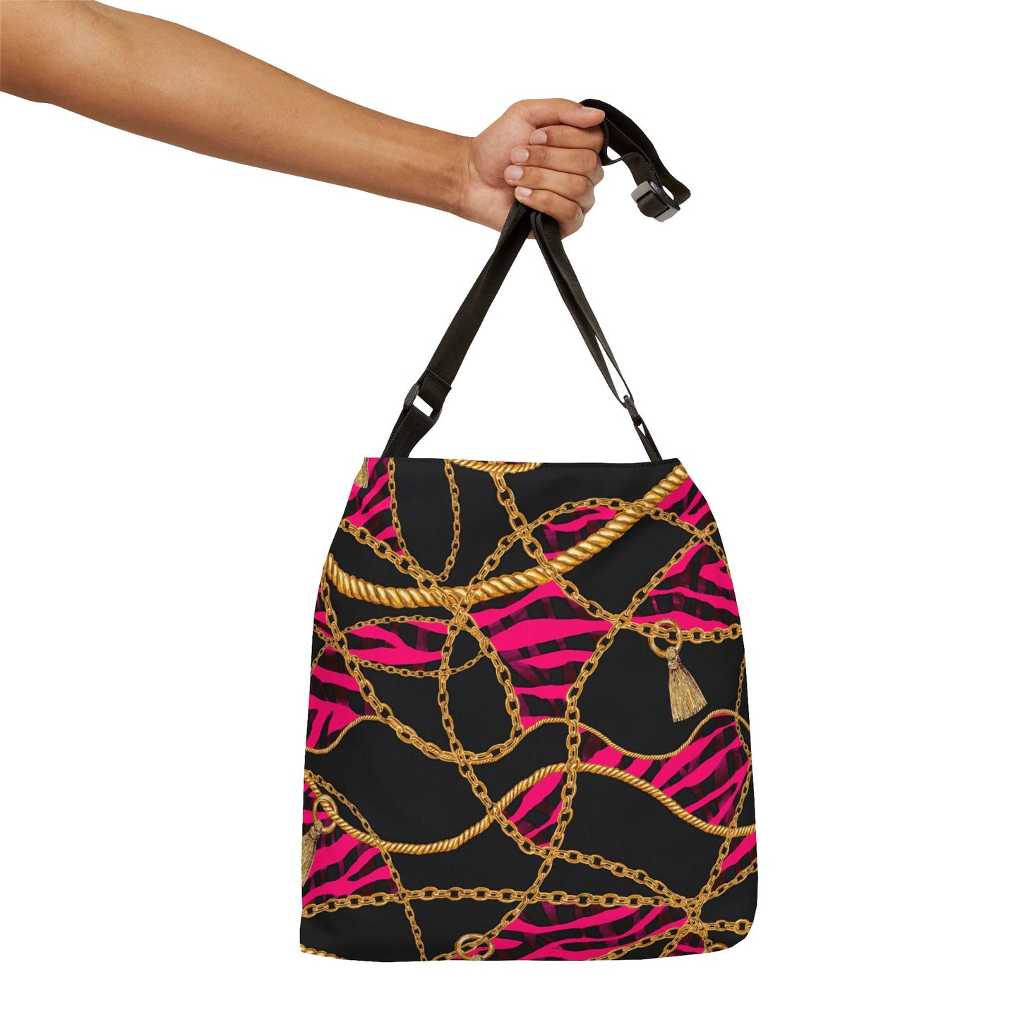 Chic Adjustable Tote Bag with Bold Chain & Zebra Print