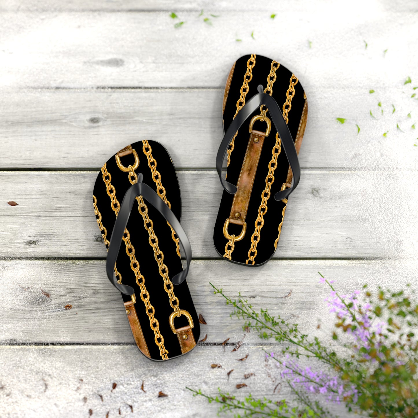 Chained Dreams Flip Flops - Trendy Summer Sandals with Bold Golden Chains