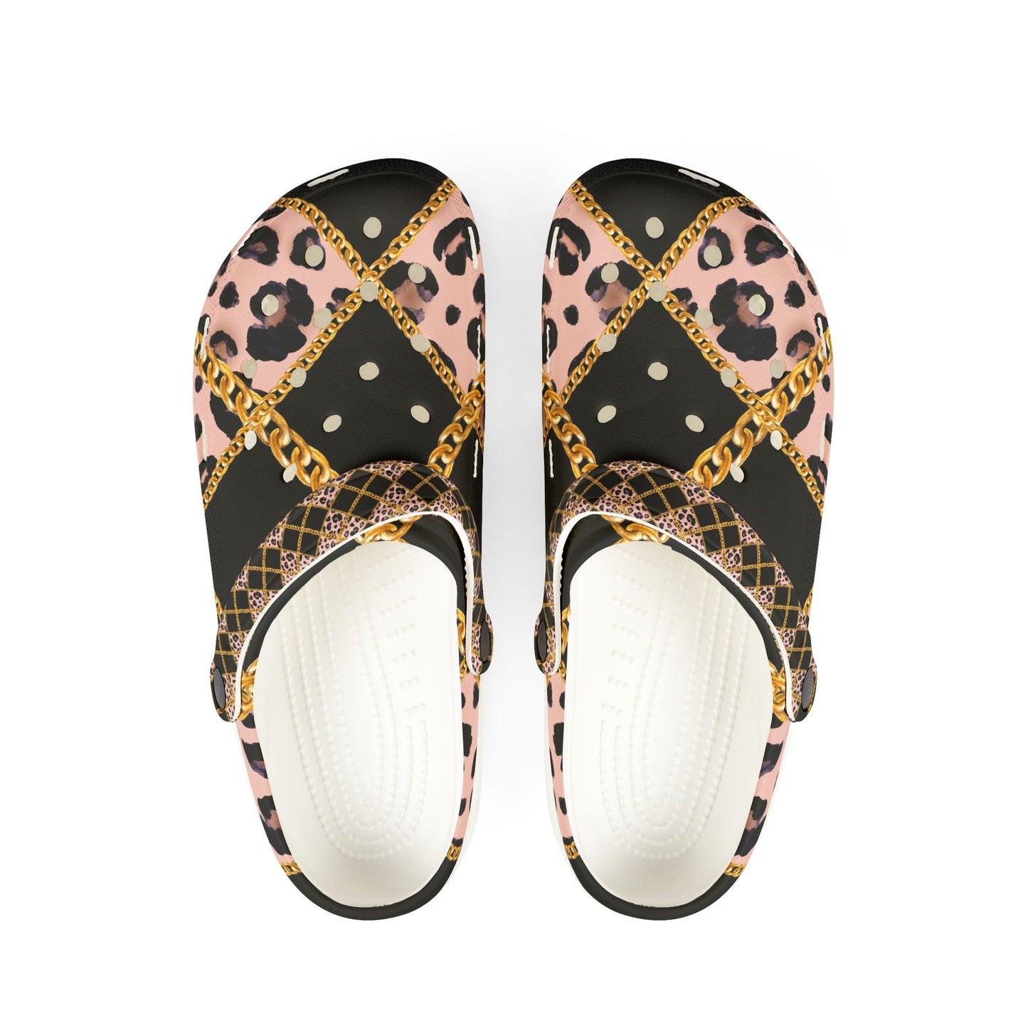 Stylish EVA Foam Rubber Shoes with Leopard Print and Chain Design