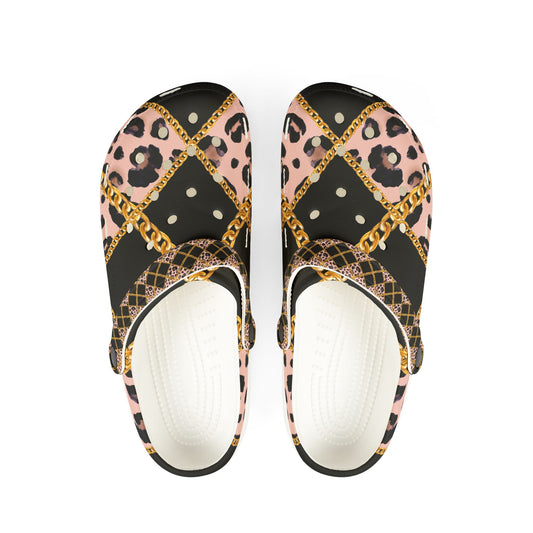 Stylish EVA Foam Rubber Shoes with Leopard Print and Chain Design