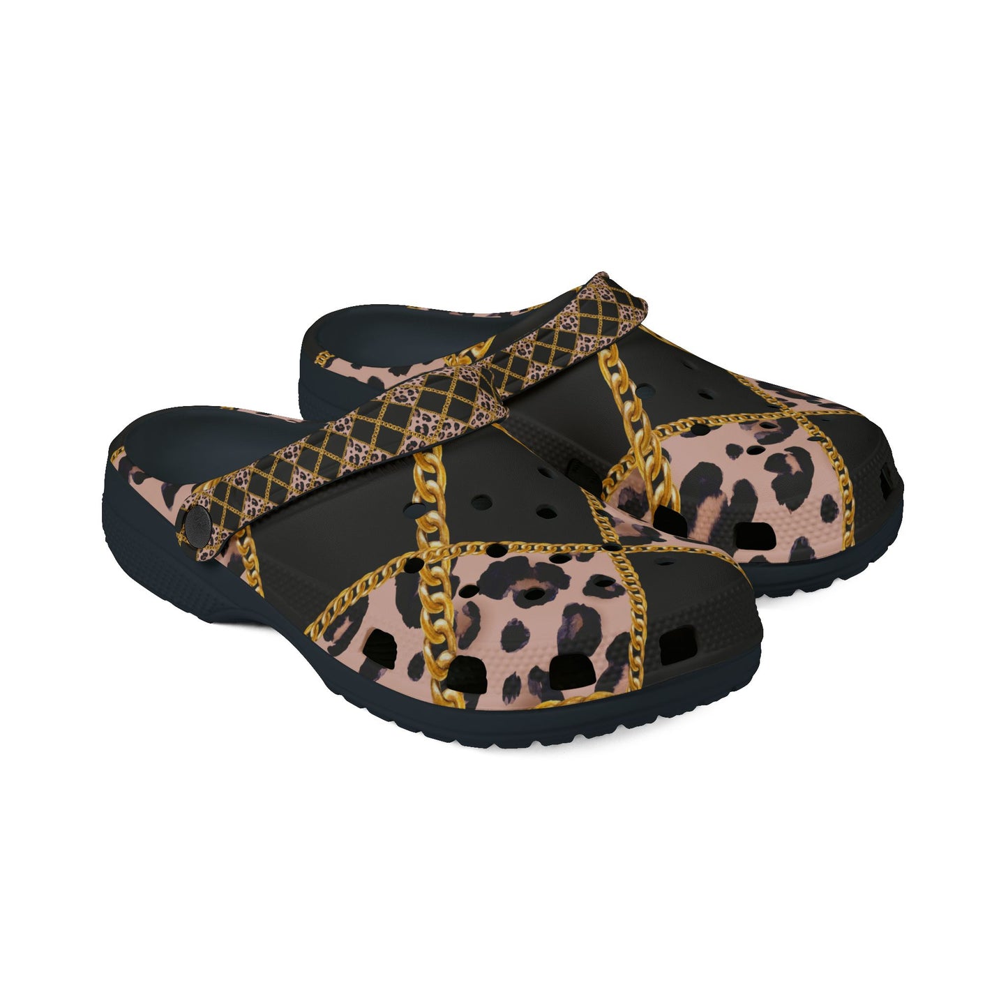 Stylish EVA Foam Rubber Shoes with Leopard Print and Chain Design