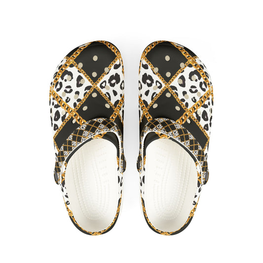 Stylish EVA Foam Leopard Print Clogs with Chain Design