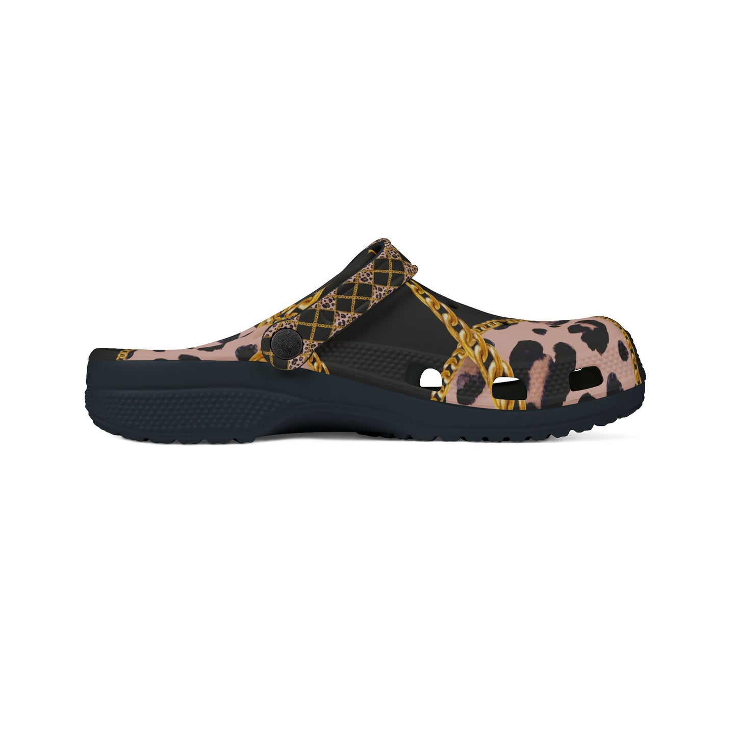 Stylish EVA Foam Rubber Shoes with Leopard Print and Chain Design