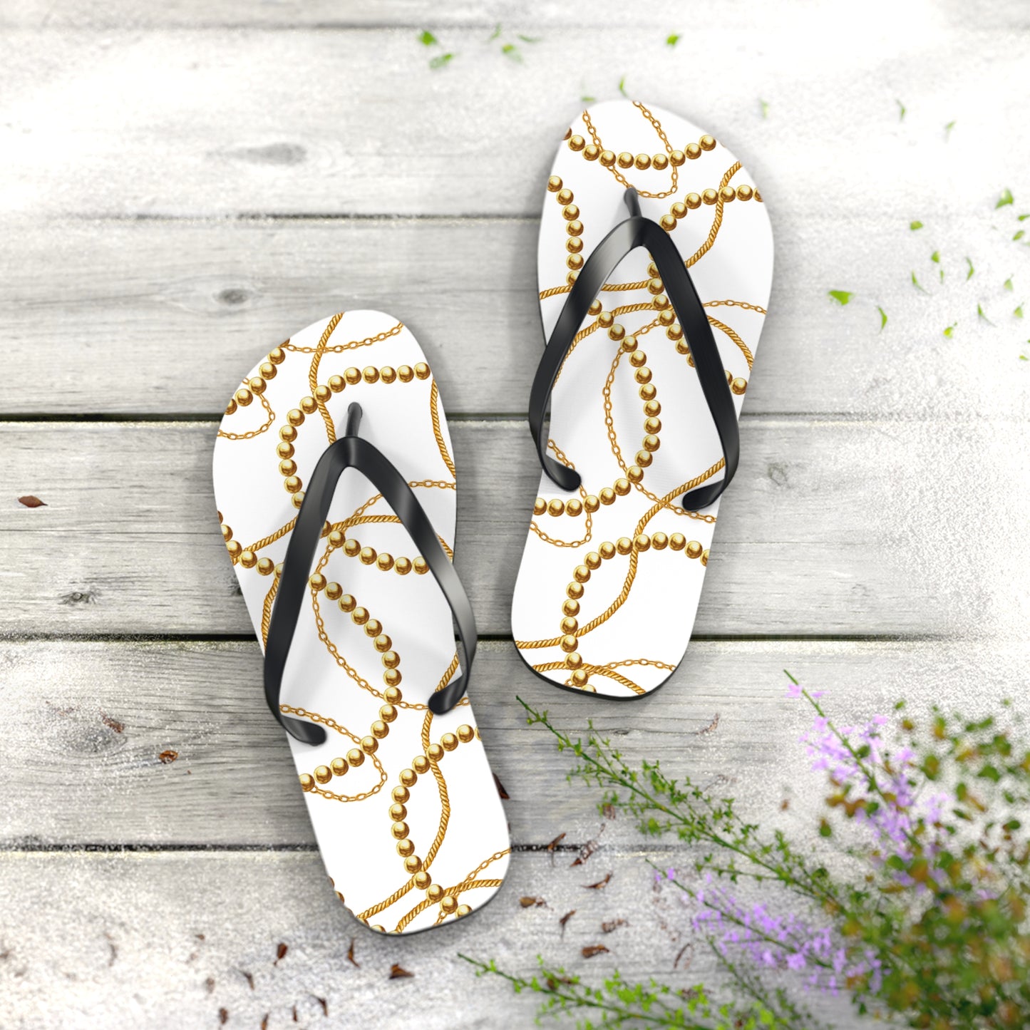 Chic Gold Bead Pattern Flip Flops - Stylish Summer Sandals for Beach & Pool