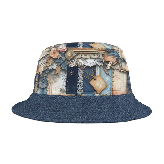 Vintage-Inspired Bucket Hat with Floral and Lace Design