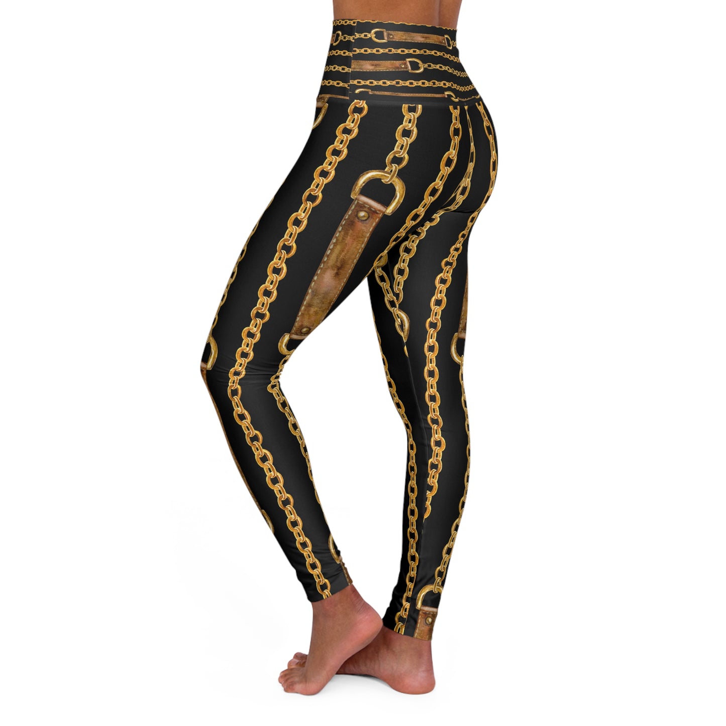 Chic Chain Print High Waisted Yoga Leggings for Trendy Fitness Enthusiasts