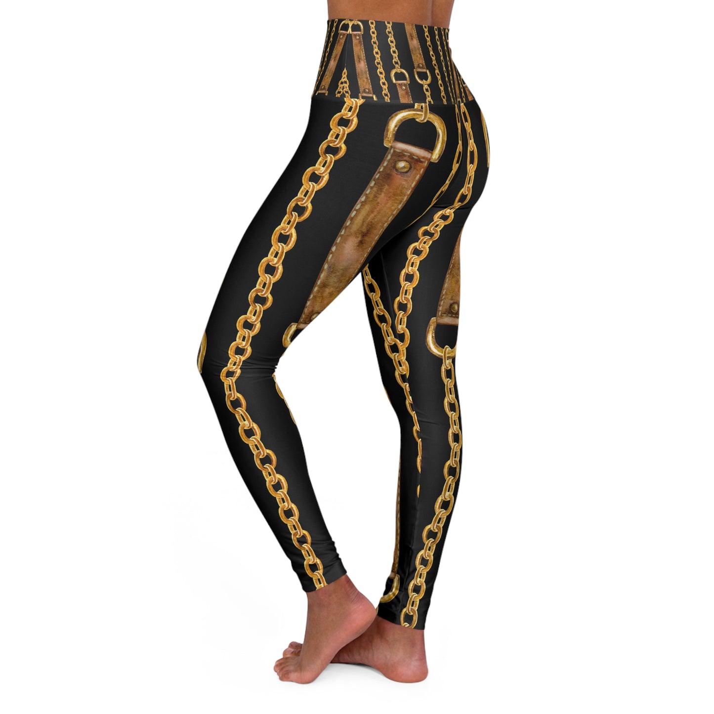 Bold Chain Print High Waisted Yoga Leggings for Fierce Fitness Style