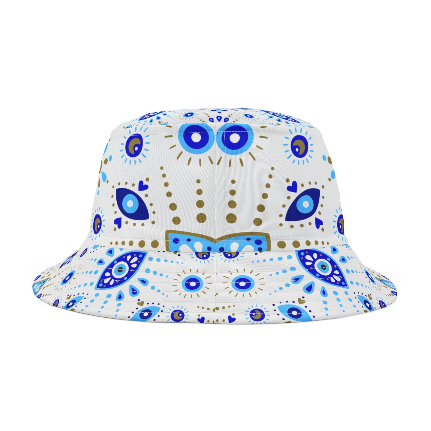 A stylish bucket hat featuring the Evil Eye symbol for spiritual protection and fashion statement.