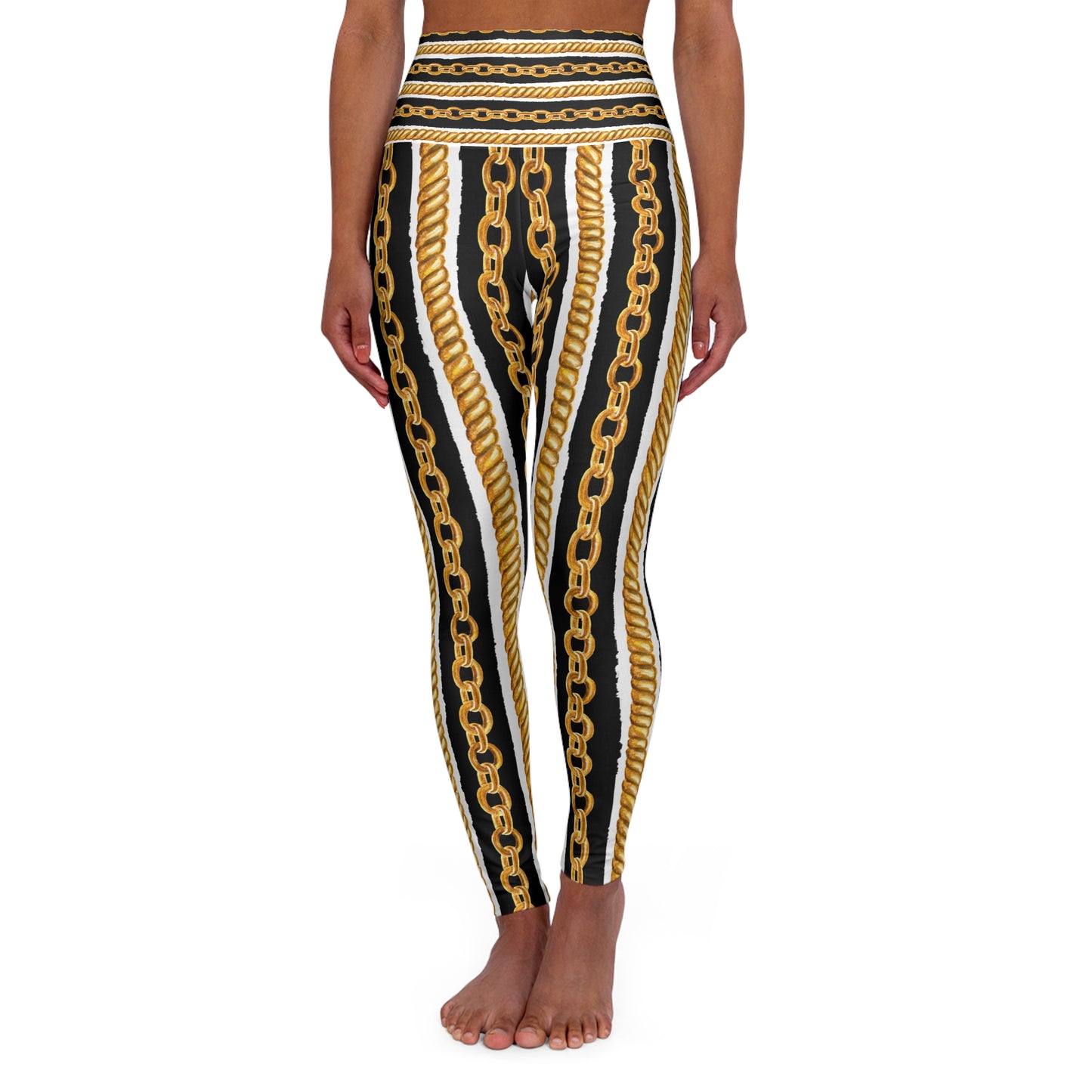 Stylish High Waisted Yoga Leggings with Chain Design